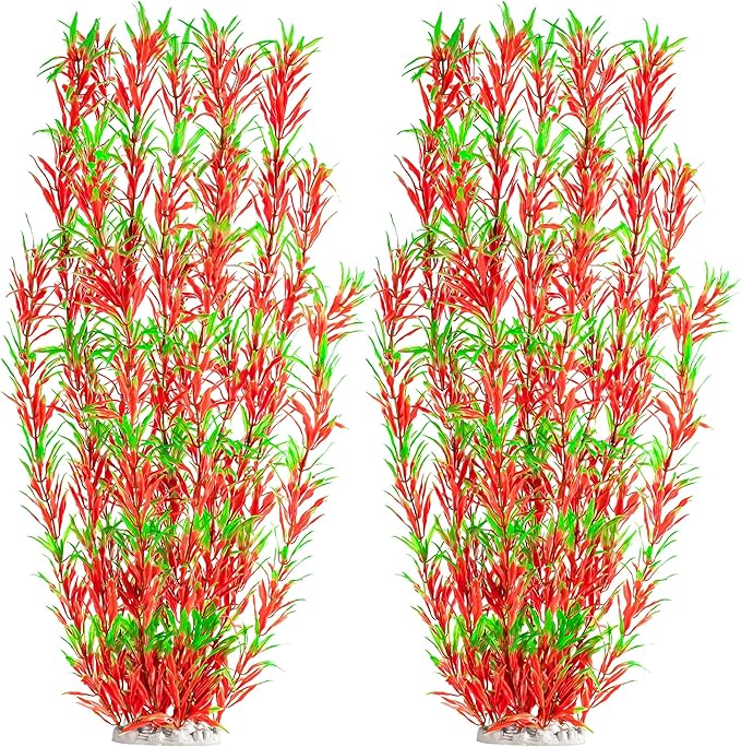 MyLifeUNIT Aquarium Plants, 21 Inches Tall Plastic Fish Tank Plants for Fish Tank Decorations and Aquarium Decor (Wine Red)