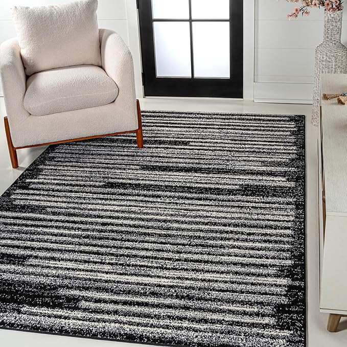 JONATHAN Y Khalil Modern Berber Stripe Black/Cream Indoor Area Rug, 3x5, Contemporary, Bohemian, Easy-Cleaning for Living Room, Bedroom, Kitchen, Pet Friendly, Non-Shedding (MOH207F-3)