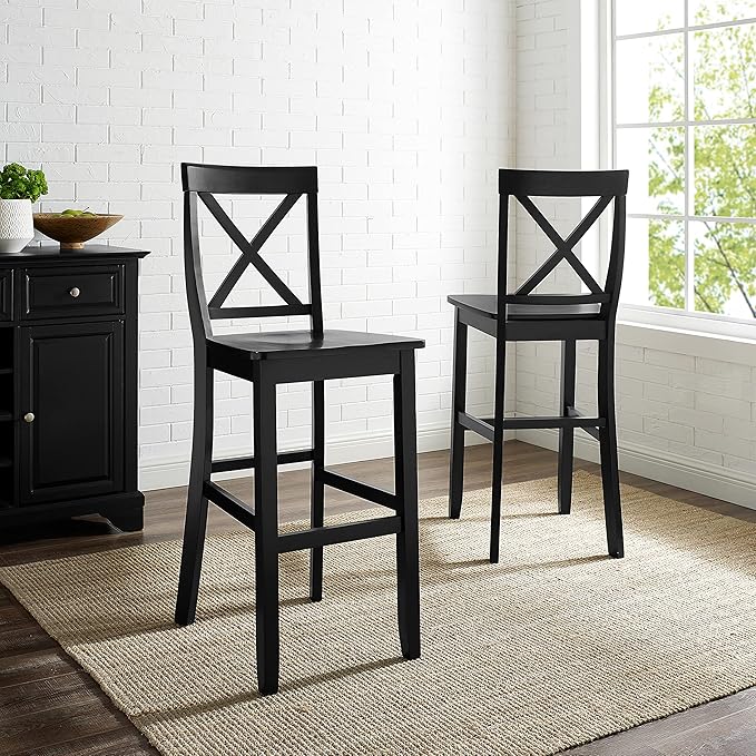 Crosley Furniture X-Back Wood Bar Stools Set of 2, Black, 30-inch